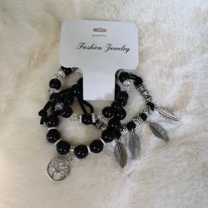 Bohemian Charm Bracelets With Black Beads.